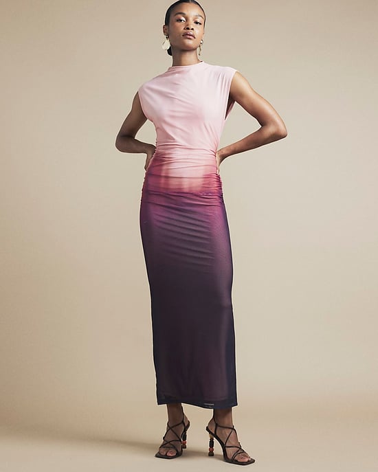 River Island Womens Bodycon Midi Dress Pink Mesh Ombre