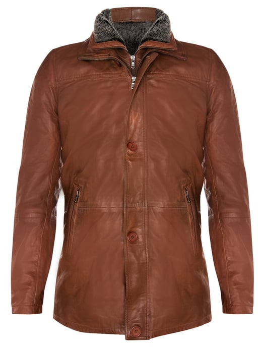 Medium length warm jacket with removable collar