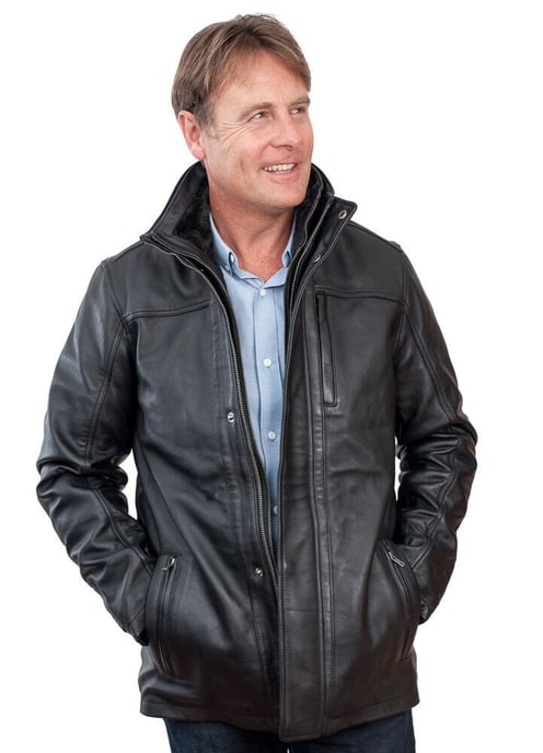 Warm Mid-Length Leather Biker Jacket