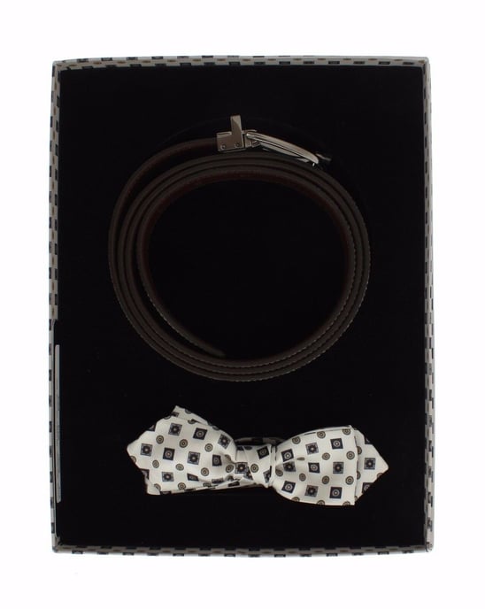Dolce & Gabbana Wit Zijde Strik Leder Herenriem Geschenkverpakking - Image 1