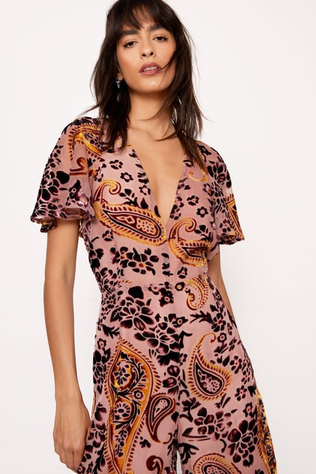 Paisley Devore Angel Sleeve Jumpsuit