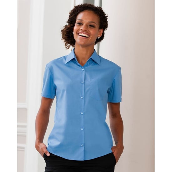 Russell Collection Ladies/Womens Short Sleeve Poly-Cotton Easy Care Poplin Shirt (Corporate Blue) - Image 3
