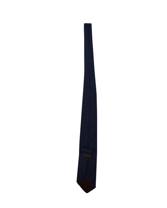 Mulberry Window Pane Print Tie in Navy Blue Silk - Image 4