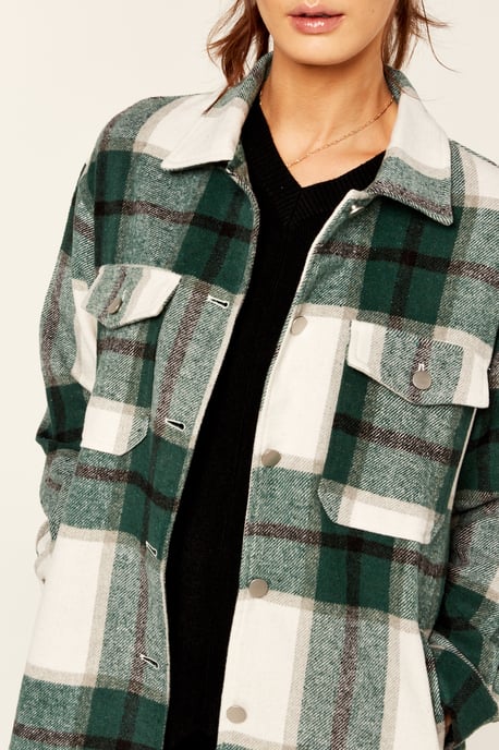 Check Oversized Pocket Detail Shacket