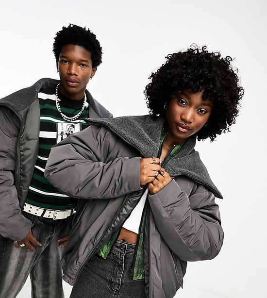 COLLUSION Unisex bomber jacket with oversized chenille rib collar in grey