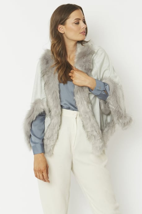Faux Fur Faux Suede Cape Jacket