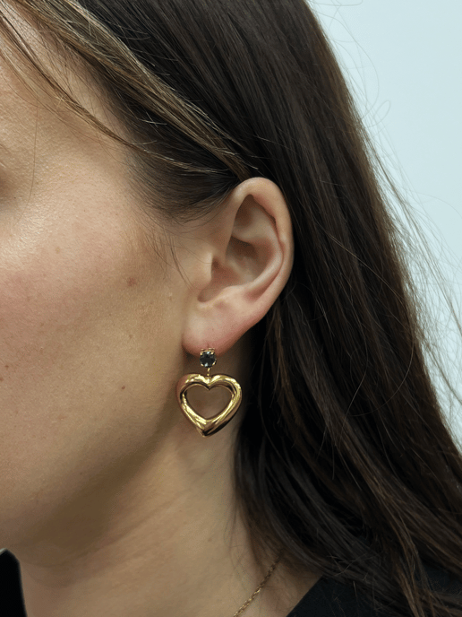 Heart Drop Earrings in Gold with Green Stone - Gift Boxed - Image 2
