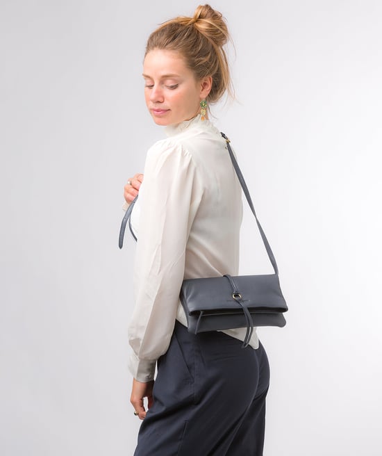 'Selene' Navy Nappa Leather Cross Body Clutch Bag