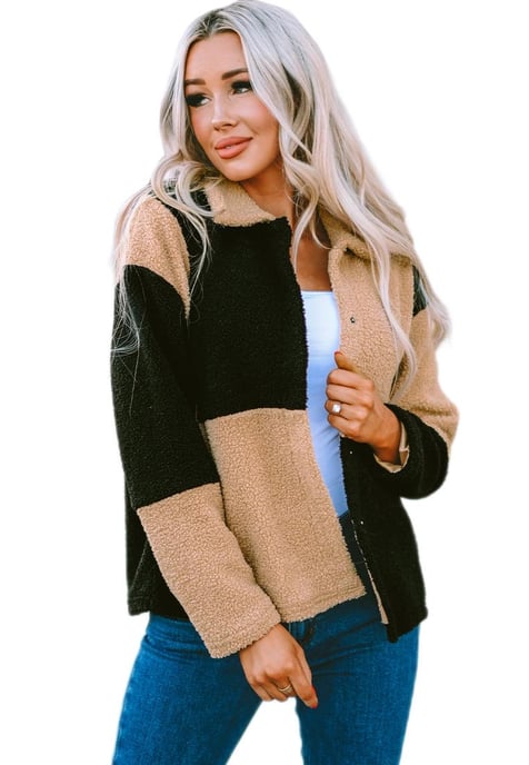 Women's Checkered Sherpa Jacket in Black - Image 5