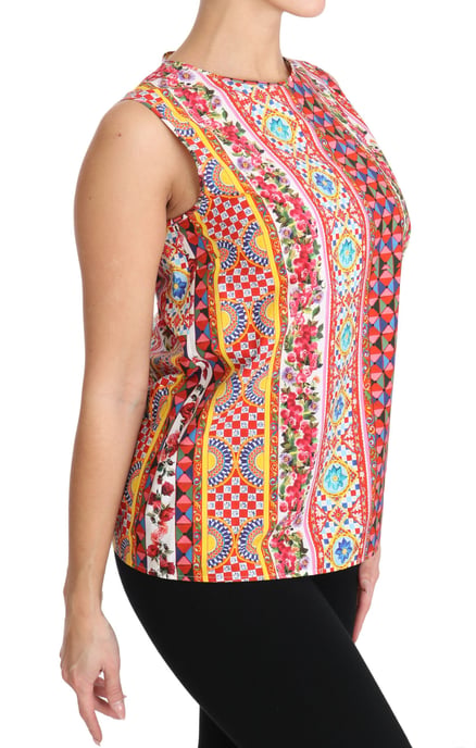 Dolce & Gabbana Women's Carretto Print Pure Cotton Tank Top Floral Blouse - Image 5