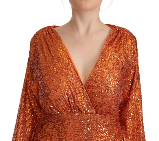 Aniye By Vrouwen Oranje Pailletten Lange Mouwen Mini Sheath Wrap Dress - Image 3