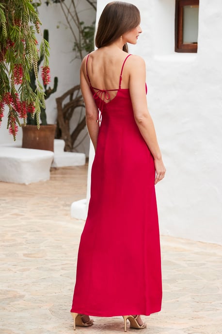 Raspberry Pink Linen Blend Maxi Dress