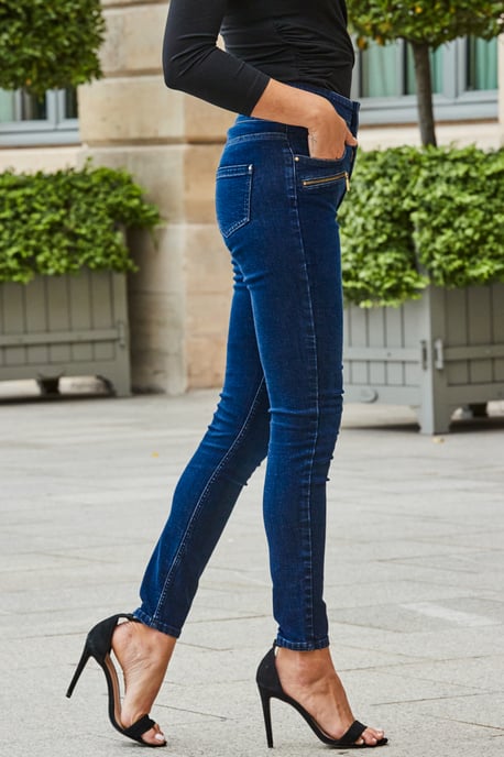 Dark Indigo High Waisted Zip Detail Biker Jeans