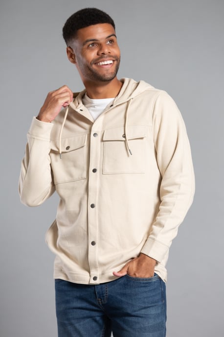 Stone Cotton Blend Hoody Style Shirt