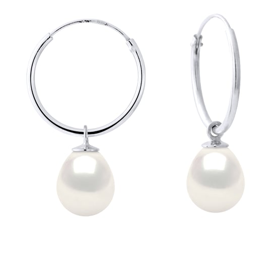 Earrings of Silver 925 Rhodium plated and Real Freshwater Pearls Pear 8-9 mm