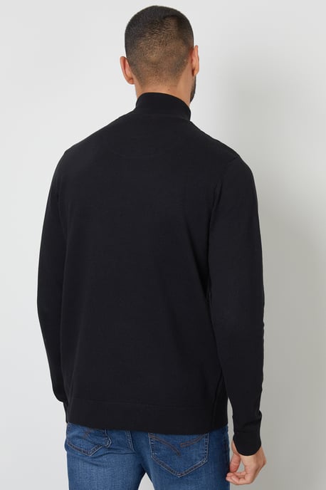 Black Basket Stitch Mock T-Shirt Quarter Zip Jumper