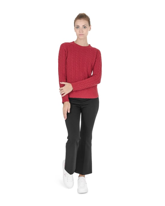 Crown Of Edinburgh Cashmere Womens Round Neck Sweater Coe 0033 Red