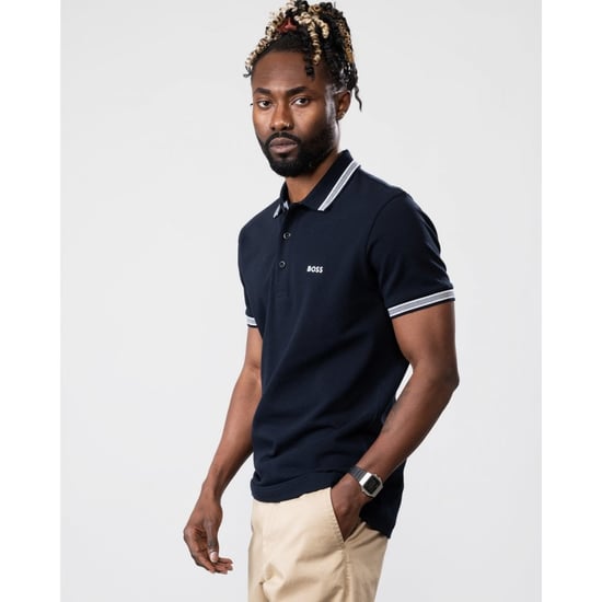 BOSS Paddy Contrast Logo Organic Cotton Polo Shirt - Dark Blue
