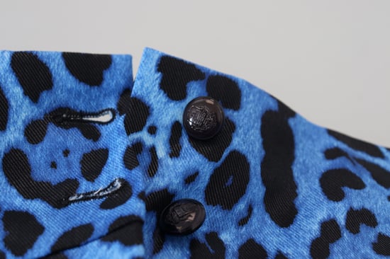 Dolce & Gabbana Blue Leopard Print High Waist Women's Pants