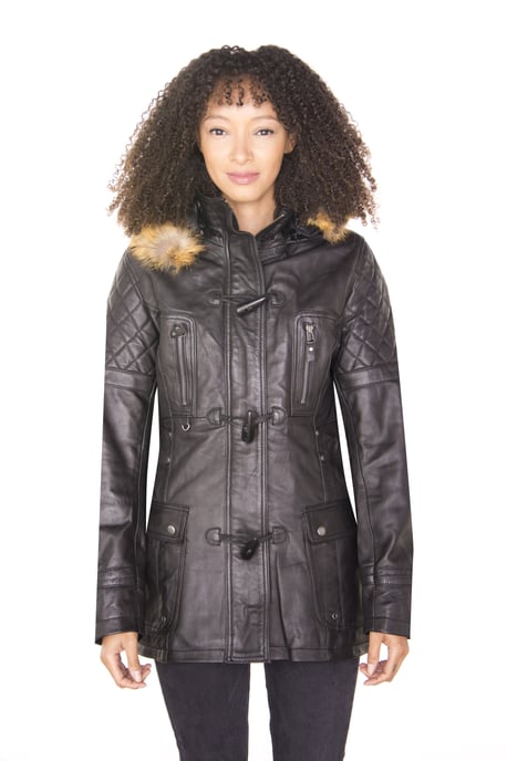 Womens Quilted Leather Parka Jacket-Brussels