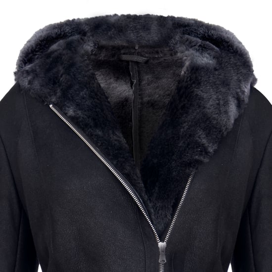 Womens Black Hooded Merino Sheepskin Jacket-Mandalay