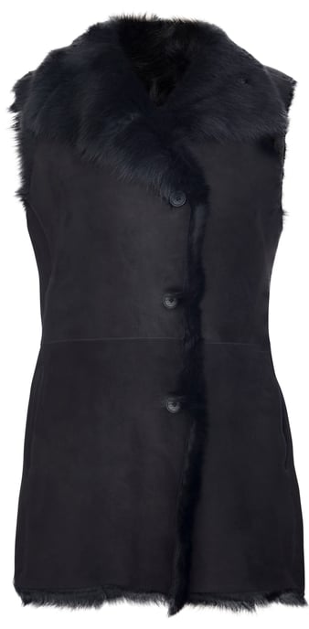 Women's Black Toscana Sheepskin Buttoned Gilet-Manama