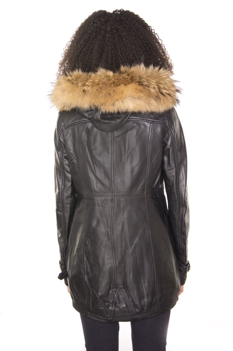 Womens Leather Hooded Parka Jacket-Putian