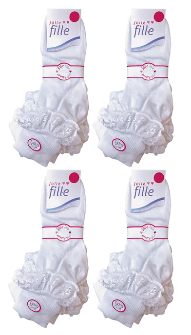 12 Pair Multipack White Frilly Lace Socks | 7 Sizes | Sock Snob | Girls Cute Cotton Rich School Socks - White - Image 2