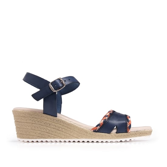 Women's Wedge Leather Sandals Marine in Navy