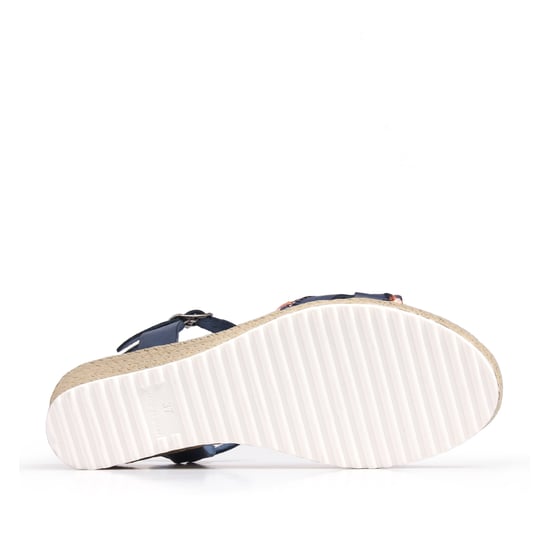 Women's Wedge Leather Sandals Marine in Navy