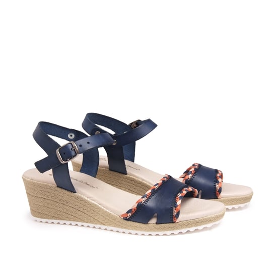 Women's Wedge Leather Sandals Marine in Navy