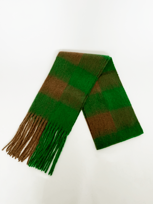 Chunky Green and Brown Check Scarf