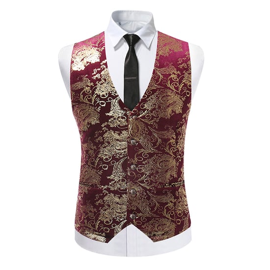 Slim-fit vest met enkele rij knopen en print, kastanjebruin - Image 1