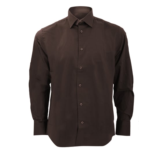 Russell Collection Mens Long Sleeve Easy Care Fitted Shirt (Chocolate) - Image 1