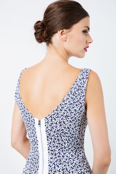 Sleeveless Floral Straight Dress with Zip Detail