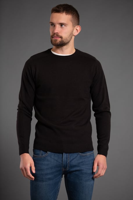 Black Crew Neck Ribbed Shoulder Jumper