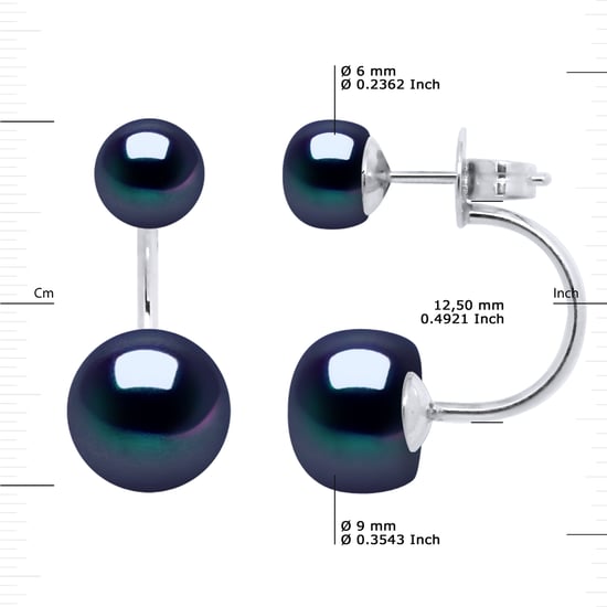 Earrings Freshwater Pearl DUO Black 6 and 9 mm 925