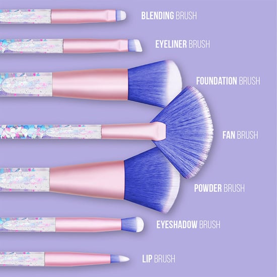 Aquarius Cosmic Makeup 7pcs Brush Set With Liquid Glitter Handle, Pink with Purple