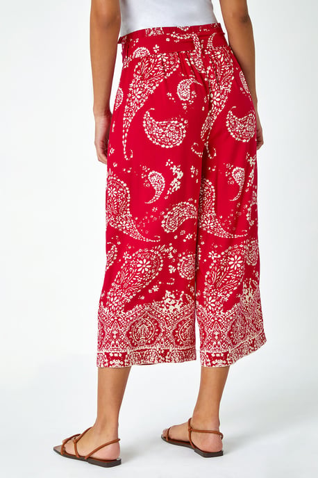 Paisley Print Wide Leg Cropped Trousers