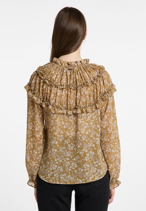 Dreimaster Blouse met ruches bridgeport Dames Mosterd wit - Image 4