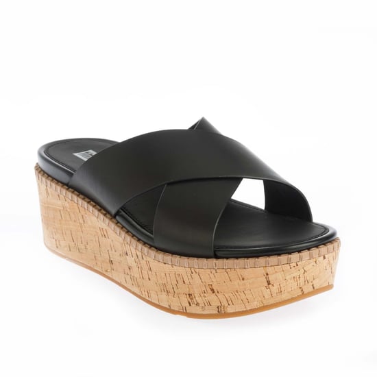 Women's Fit Flop Eloise Leather Wedge Cross Slide Sandals in Black - Image 2