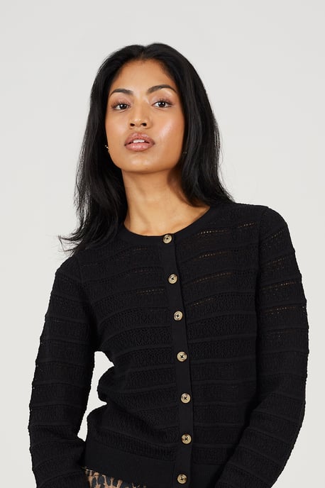 Black Stitch Detail Crew Neck Cardigan - Image 3