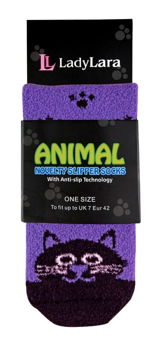 Ladies / Womens Fluffy Non Slip Slipper Socks with Animal Designs - Image 2