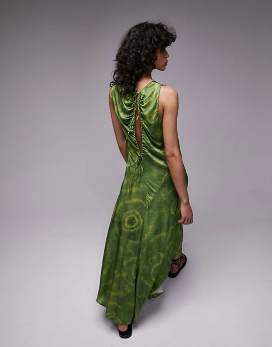Topshop slash tie dye sleeveless midi dress in green