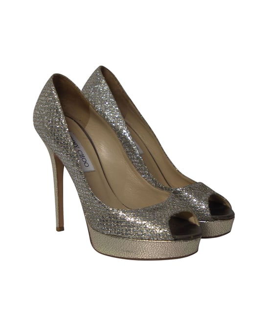 Jimmy Choo Dahlia Platform Peep Toe Pumps in Silver Glitter - Image 3