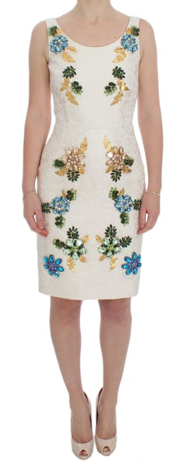 Dolce & Gabbana Dames Witte Brokaat Kristallen Sheath Jurk - Image 1