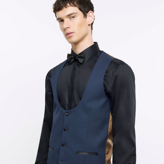 River Island Mens Waistcoat Navy Slim Fit Tuxedo