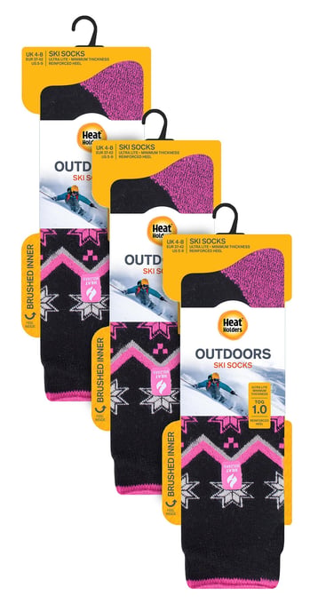 3 Par Multipack Ultra Lite Skidstrumpor för damer | Värmehållare | Dam Funky Mönstrade Randiga Knästrumpor - Svart Fairisle - Image 2