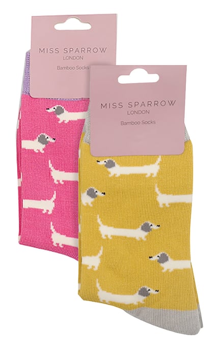 Miss Sparrow - 2 Pack Girls Bamboo Animal Patterned Socks - Sausage Dogs