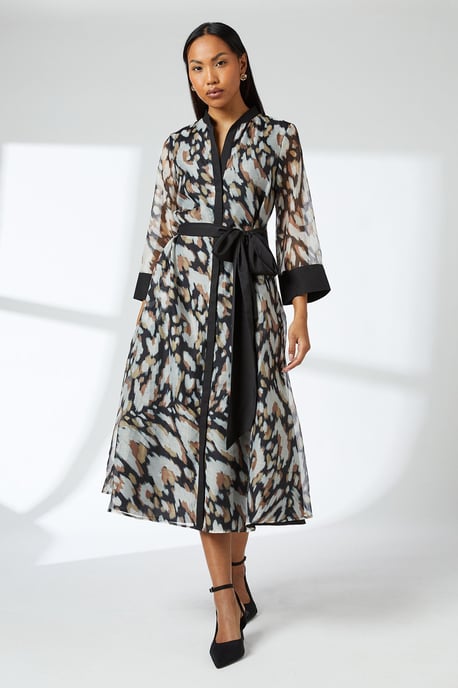 Black Belted Contrast Detail Collarless Shirt Dress